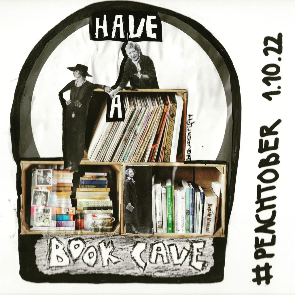 Collage: In Bücherkisten wurden berühmte Pariserinnen aus der Buchbranche des frühen 20. Jahrhundert geklebt