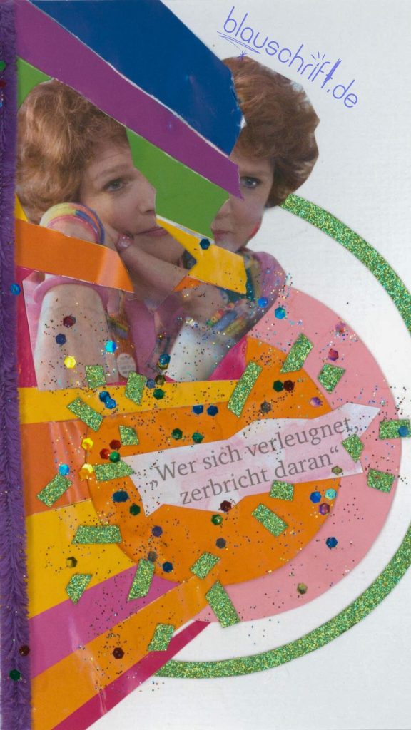 Collage in Regebnbogenfarben, die eine zerissene Person zeigt.