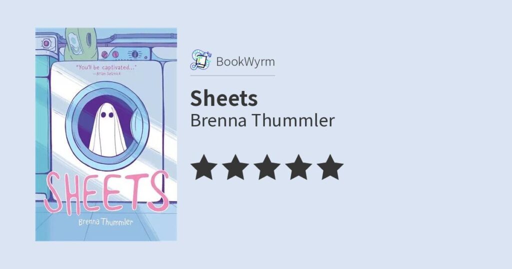 Links das Buchcover von "Sheets", daneben Buchtitel und Brenna Thummlers Name.